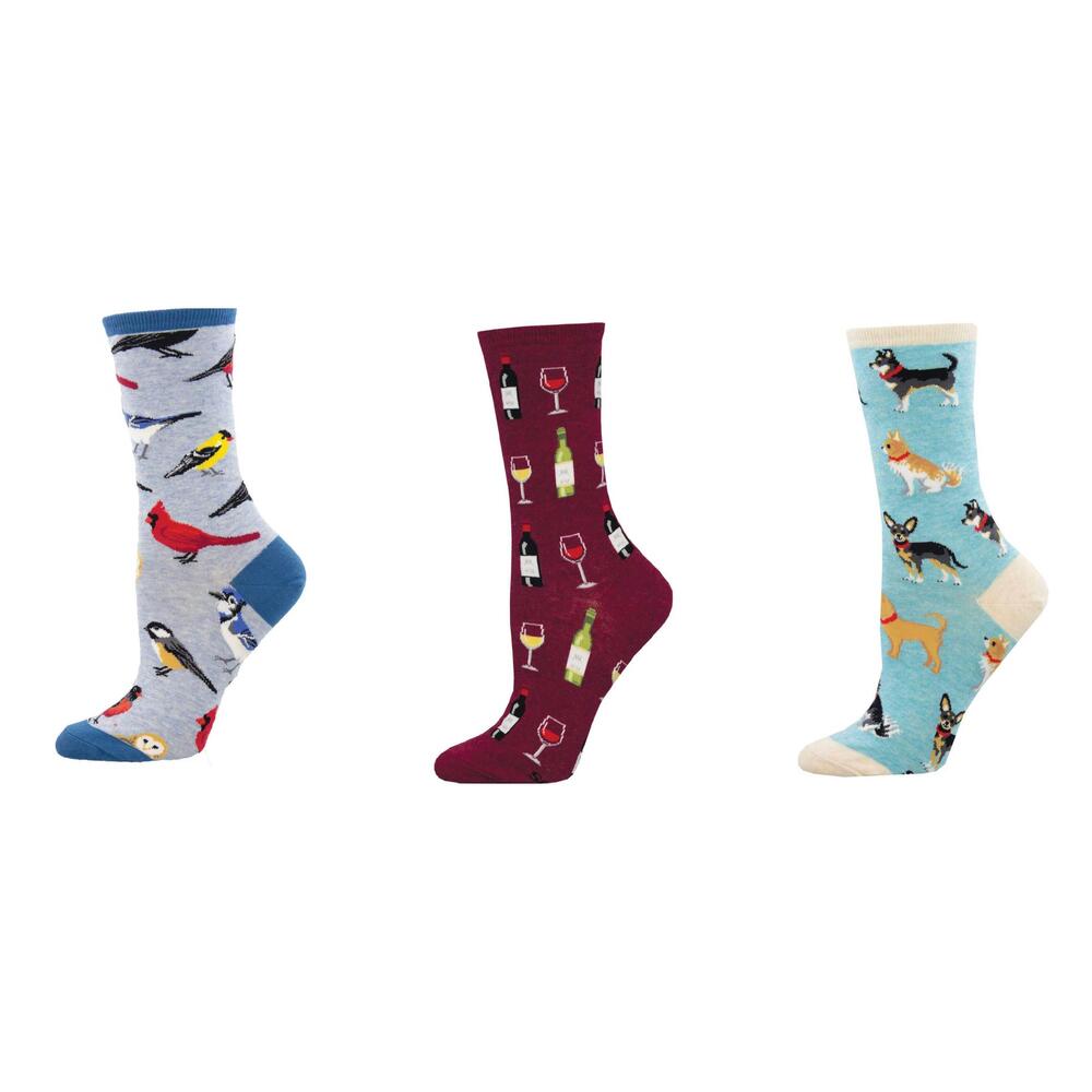 NEW SOCKSMITH women's bird is the word & fine wine & doggy style socks - set of